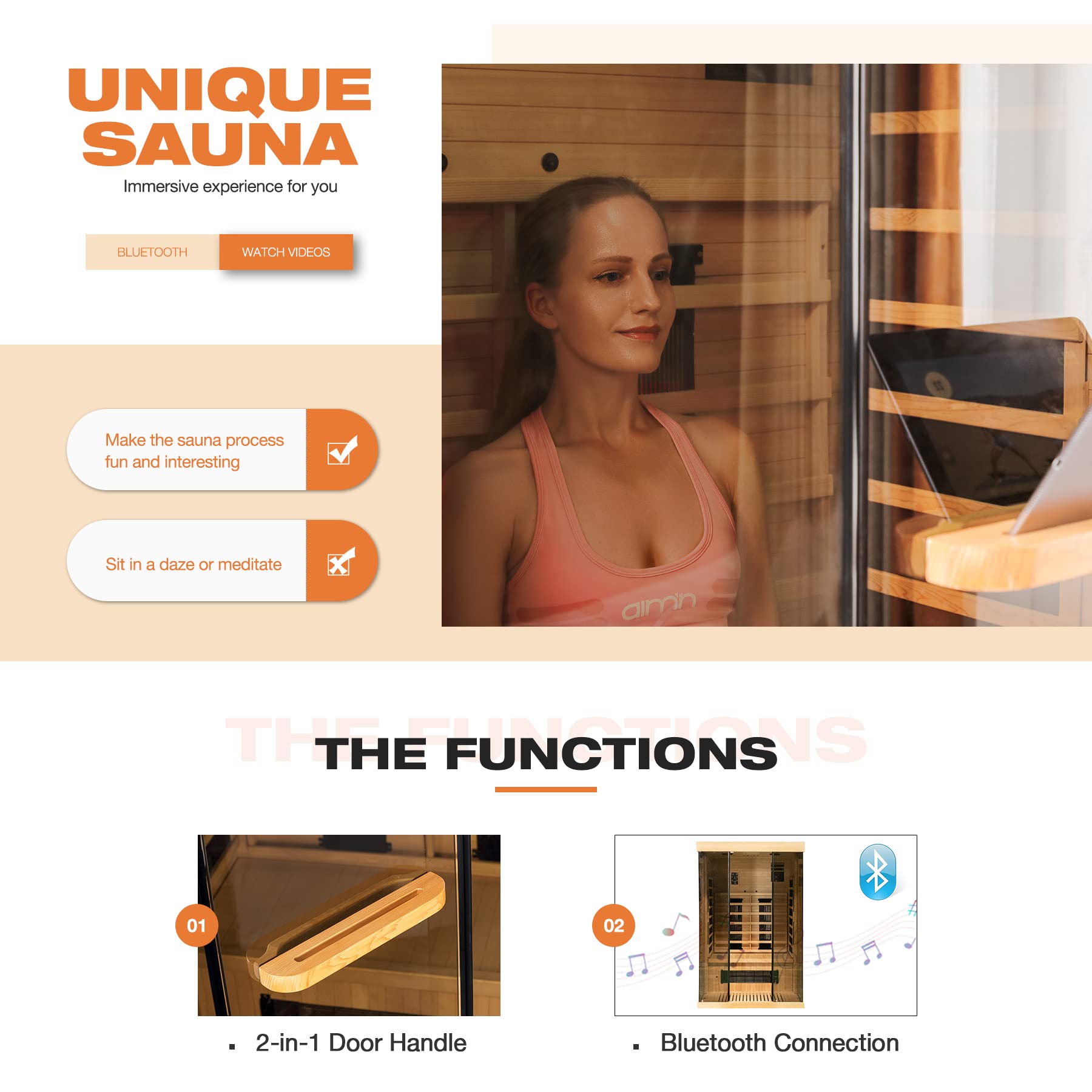 BNEHS Infrared Sauna, 1-2 Person Home Sauna with 10 Minutes Warm-up Heater Tube& Carbon Panels, Personal Sauna for Home with Door Handle to Hold Cell Phones and IPad, Panoramic Tempered Glass