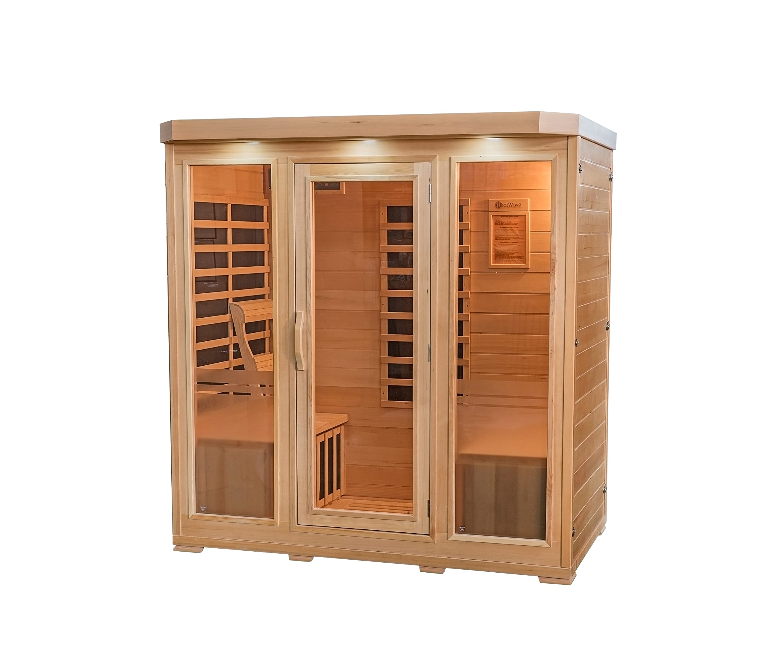 Heat Wave 4 Person Sauna Hemlock Wood Sonoma 9 Carbon Infrared Heaters MP3 Player Chromo Therapy Lighting 120V 2100W